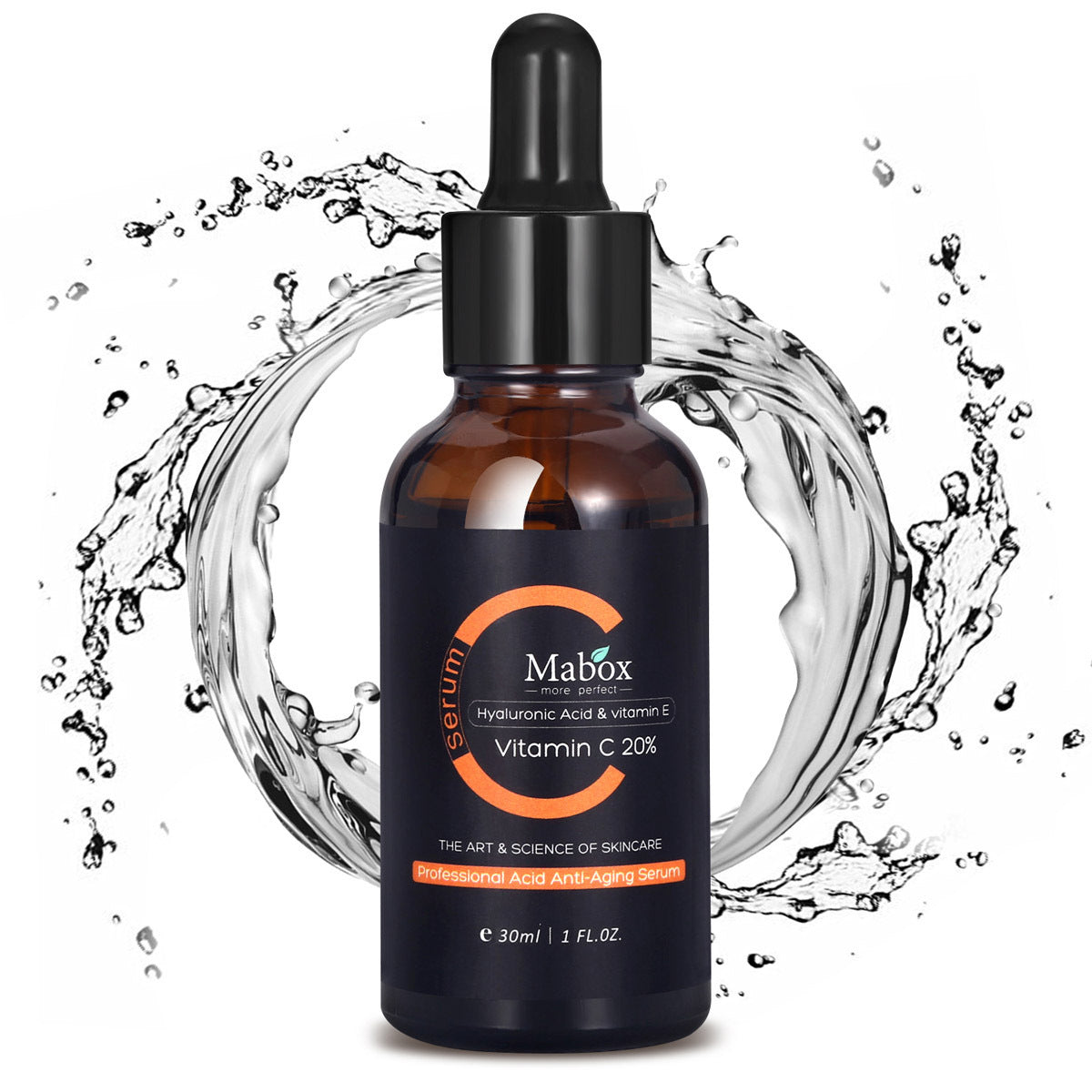 MABOX skincare oil in a glass dropper bottle with hyaluronic acid and vitamin E, 30ml professional anti-aging serum.