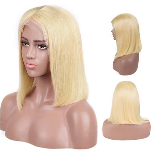 613 blonde bob wig, straight human hair wig for women, 8-inch, fashion hairstyle, natural look.