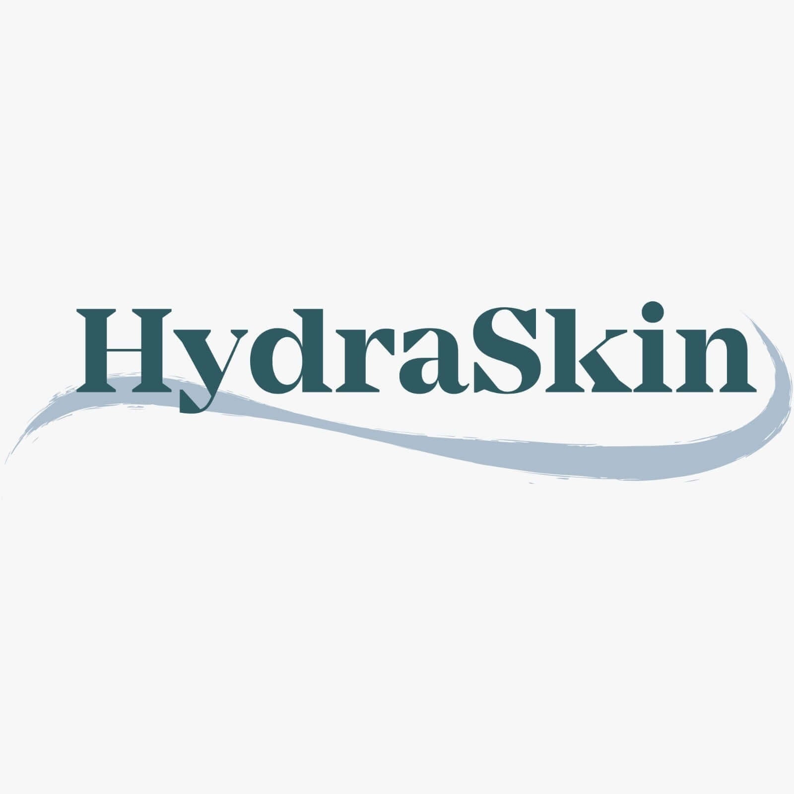 HydraSkin logo featuring a modern font with a soft wave design, representing skincare and beauty.