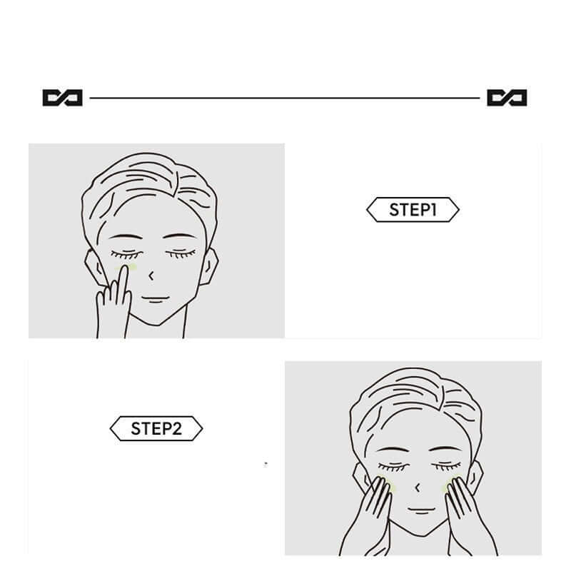 Illustration showing steps for applying skin care products on the face, highlighting application techniques.