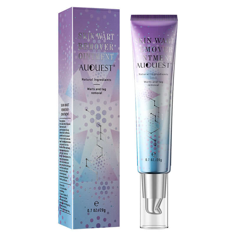 Skin wart remover ointment by Auquest in a 20g tube for natural wart and tag removal, featuring vibrant packaging design.