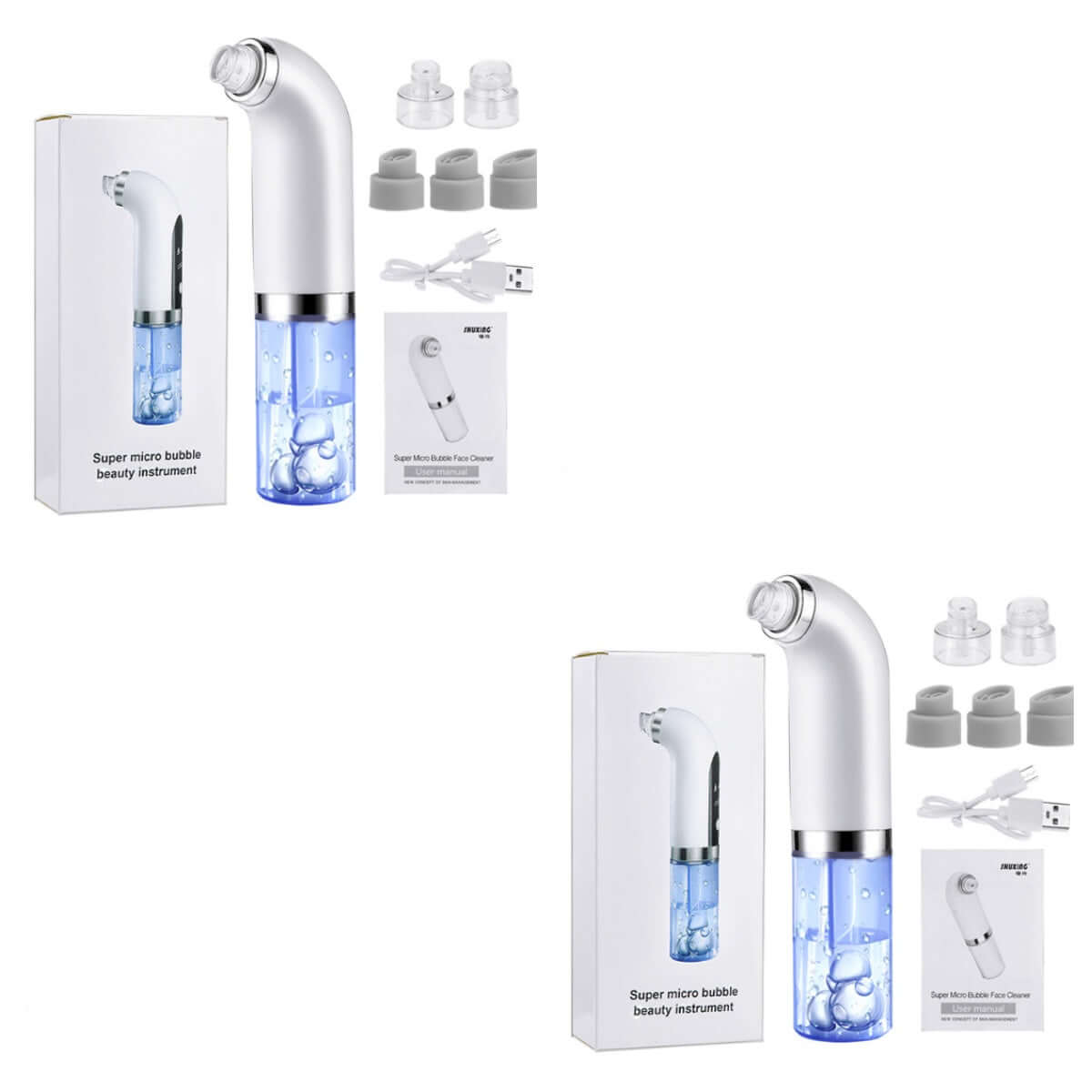 Rechargeable blackhead remover and pore vacuum with multiple attachments for effective skin treatment.