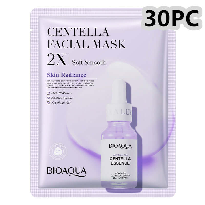 Centella Facial Mask by BioAqua, 30 pieces for soft and radiant skin, enriched with Centella Asiatica essence.