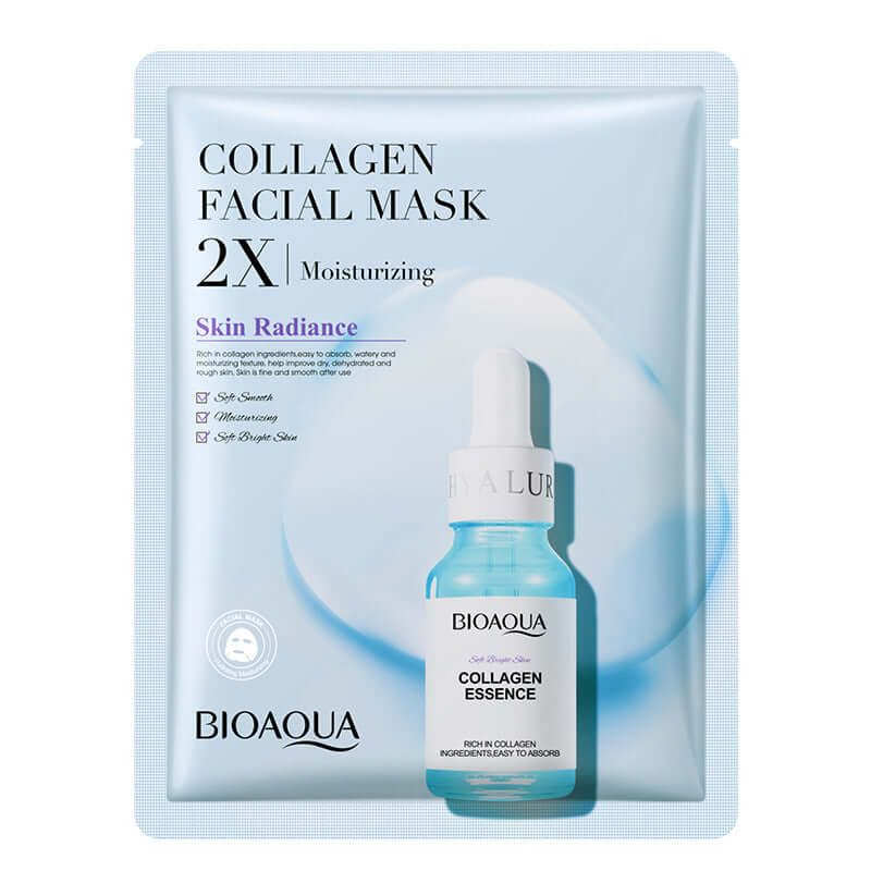 Collagen facial mask for moisturizing and skin radiance from BIOAQUA, featuring collagen essence for enhanced hydration.