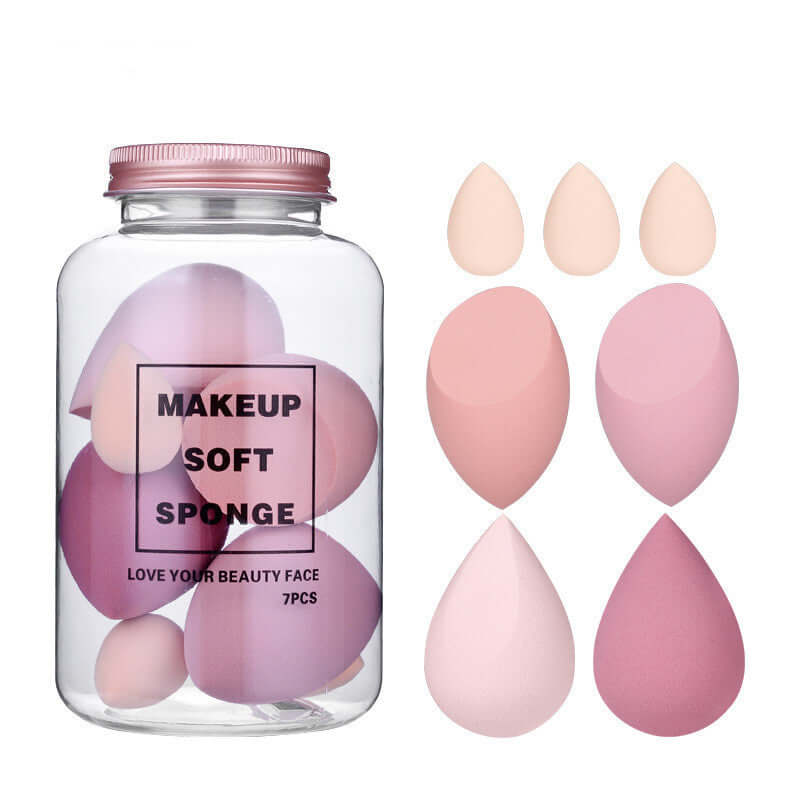 Drift Bottle Boxed Beauty Egg set with 7 hydrophilic non-latex makeup sponges in soft pastel colors.