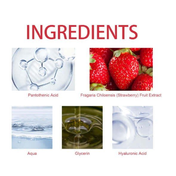 Ingredients of EELHOE Strawberry Tanning Mist: Pantothenic Acid, Strawberry Extract, Aqua, Glycerin, and Hyaluronic Acid.