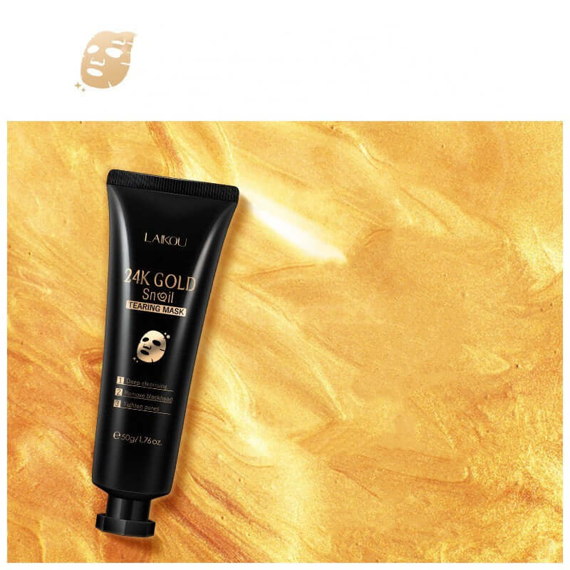 Gold Foil Snail Tear-Off Mask set, hydrating face mask in 50g tube for skin nourishment and rejuvenation.