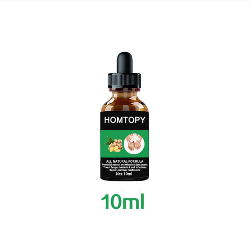 HOMTOPY all-natural nail fungus treatment serum, 10ml bottle for effective nail care and infection prevention.