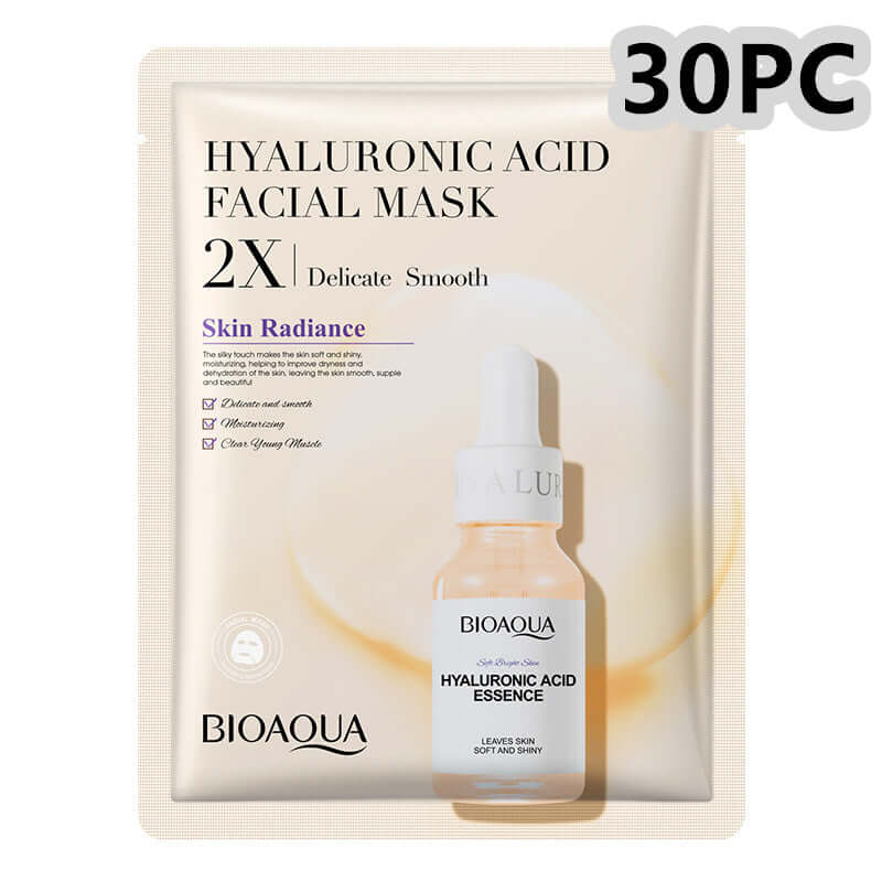 BIOAQUA Hyaluronic Acid Facial Mask pack with essence for skin radiance, moisturizing, and smooth texture.