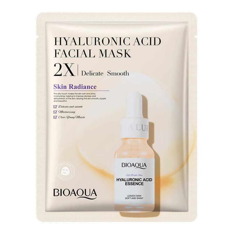 Hyaluronic acid facial mask, BIOAQUA, for skin radiance and moisturizing, provides smooth, delicate skincare.