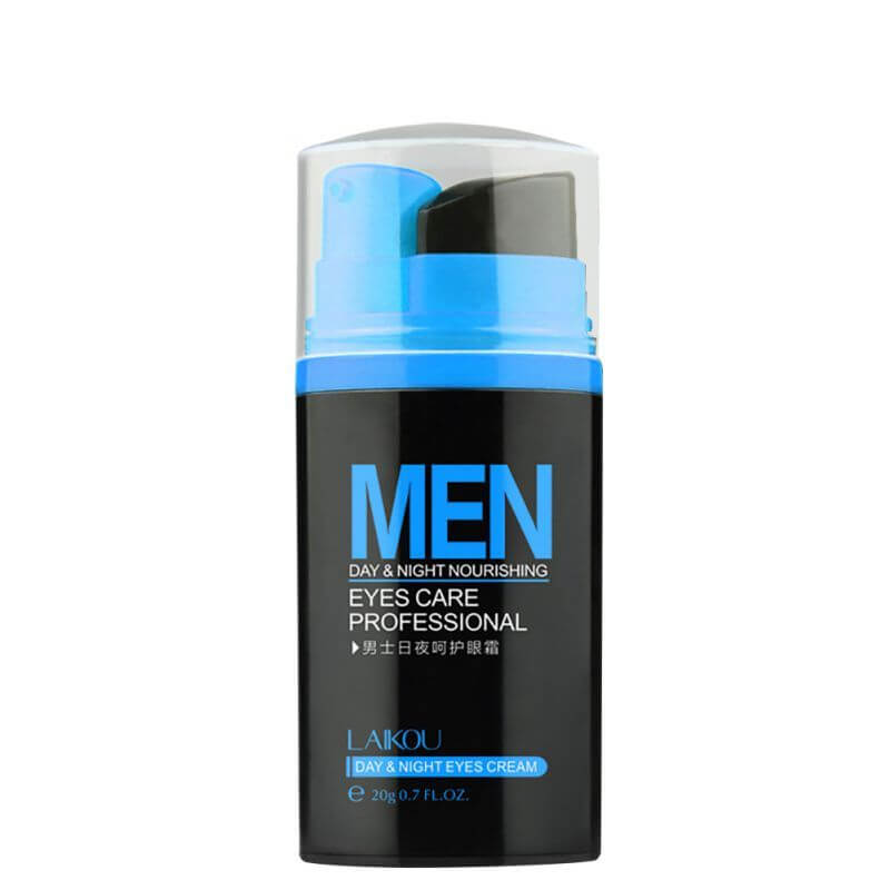 Lycra Men's Eye Cream for dark circles, bags, and dry lines, suitable for all skin types, moisturizing formula.
