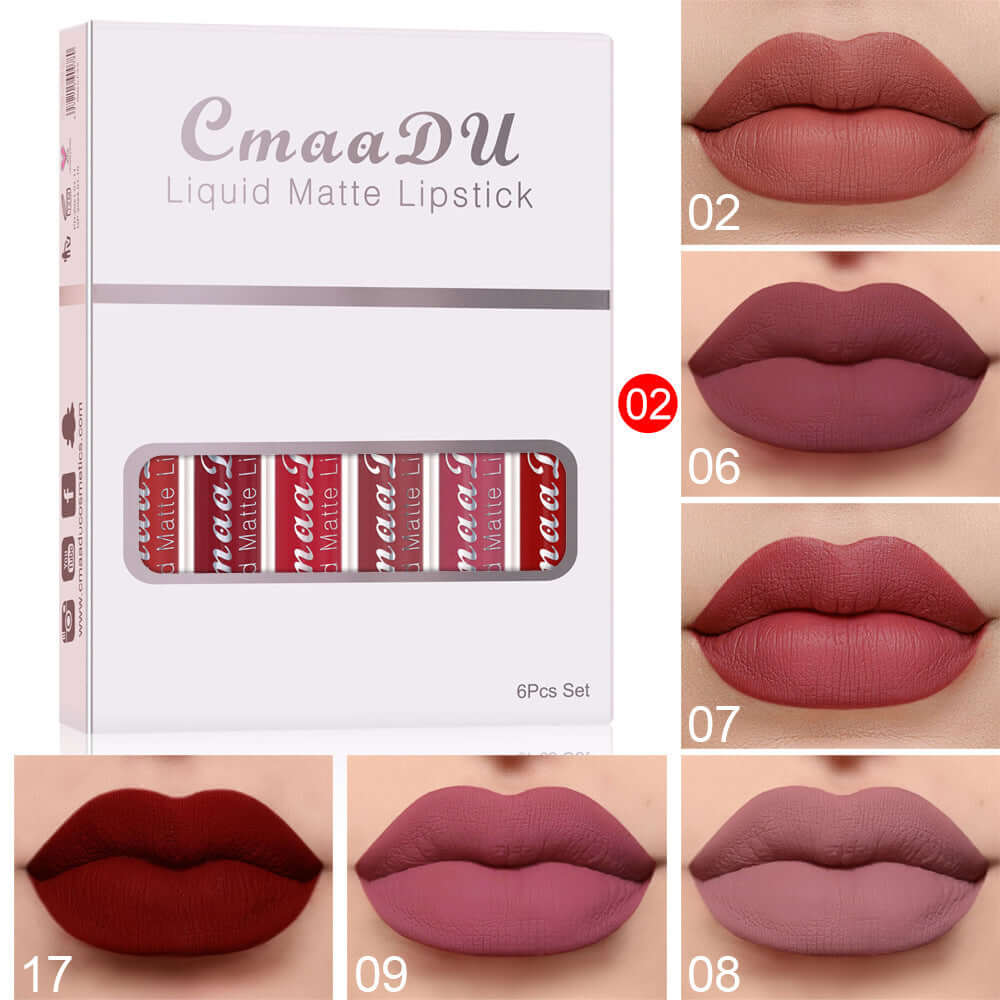 6 Boxes of Matte Non-stick Lipstick Set with Various Shades, Waterproof, Long Lasting Lip Gloss Collection