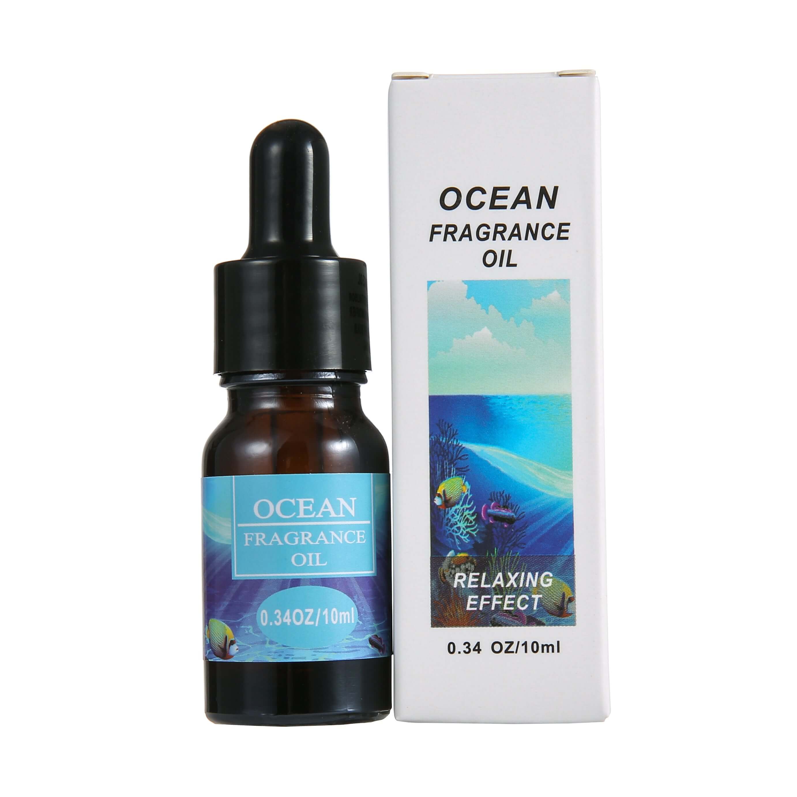 Ocean fragrance oil bottle with relaxing effect for aromatherapy, ideal for humidifier use.