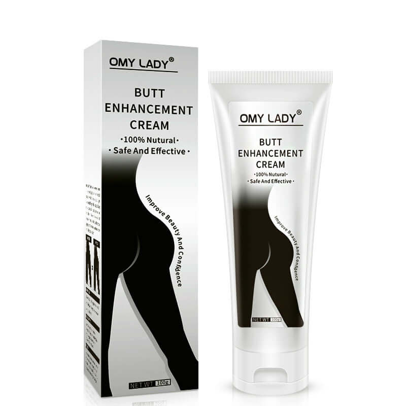 OMY LADY Butt Enhancement Cream packaging with tube promoting natural buttock enhancement and cellulite control.