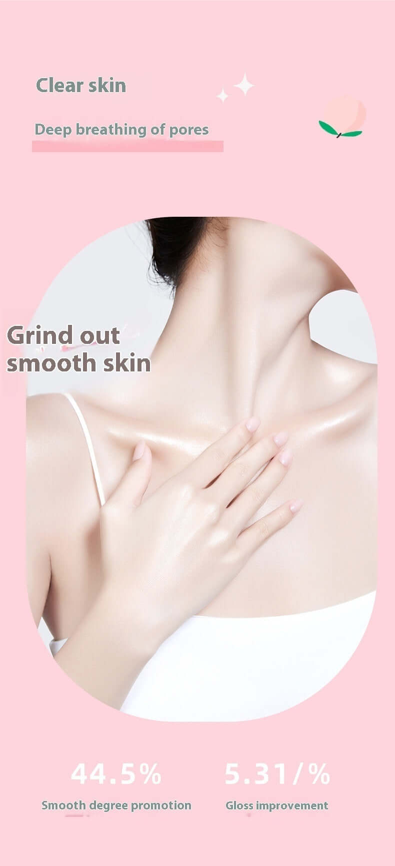 Image showcasing smooth skin benefits with clear skin and pore breathing, highlighting scrub's effectiveness.