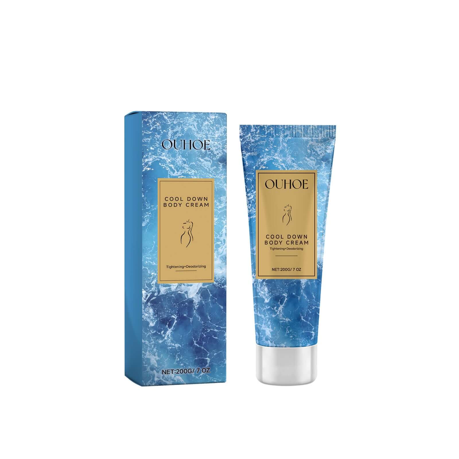 Cool Down Body Cream product packaging and tube, suitable for soothing sunburns with moisturizing ingredients.