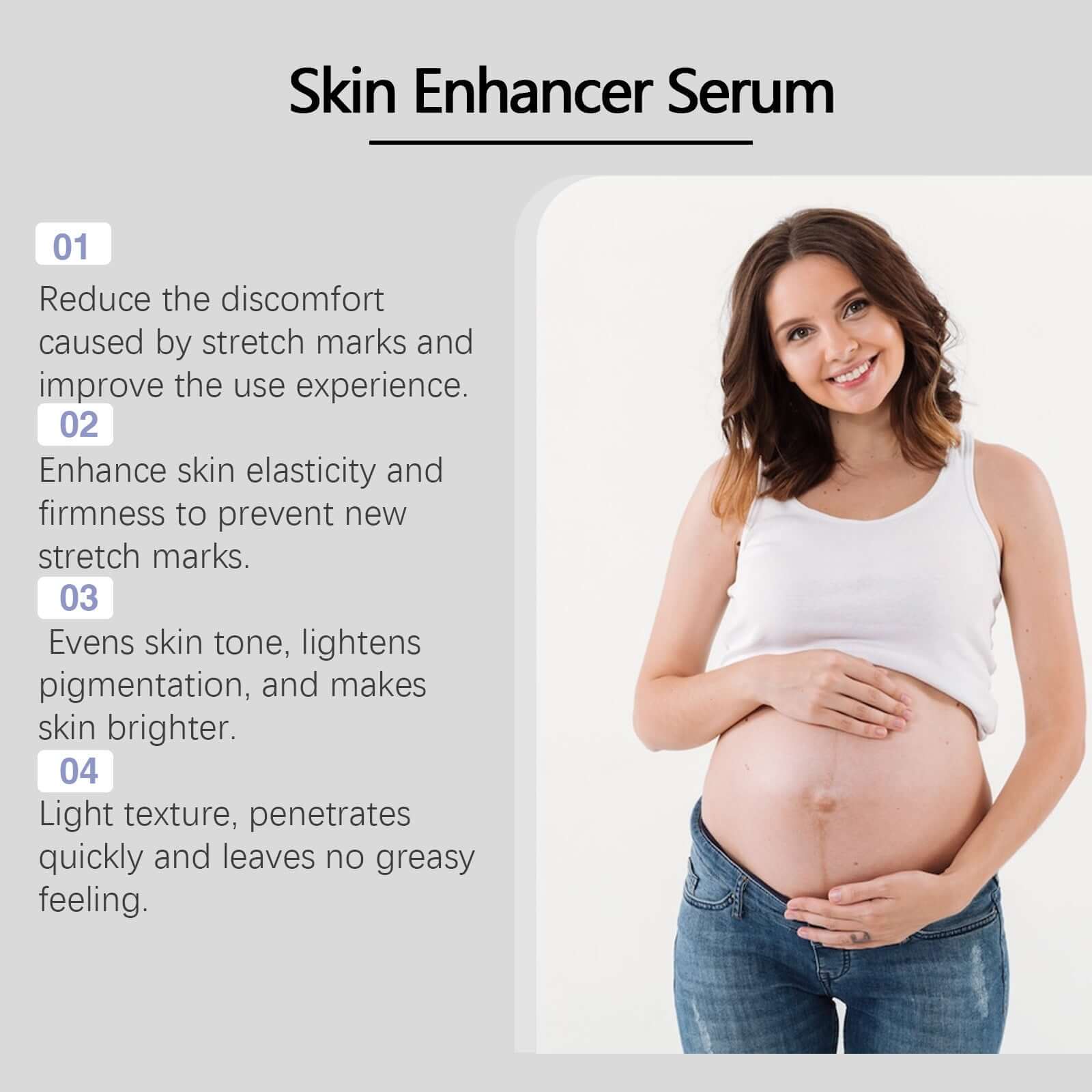 Skin Enhancer Serum for reducing stretch marks, enhancing skin elasticity, and improving skin tone.