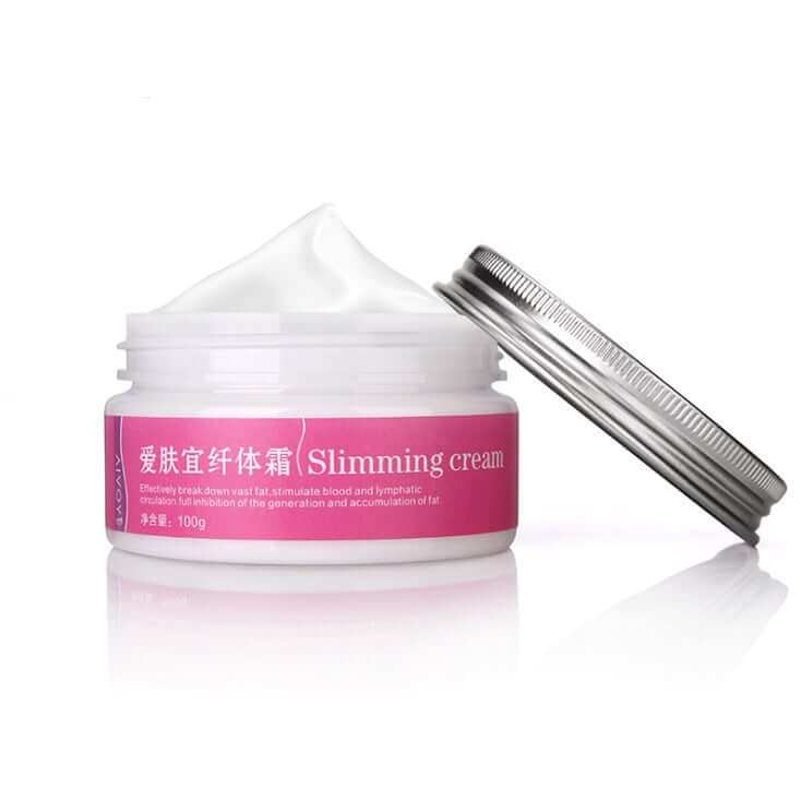 Slimming cream jar with lid, promoting body shaping, firming, and smooth skin for effective fat burning.