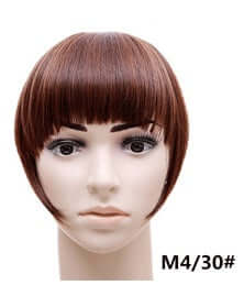 Straight synthetic fake bangs hairpiece in M4/30 color, easy to apply, 22cm length, perfect for instant style change.