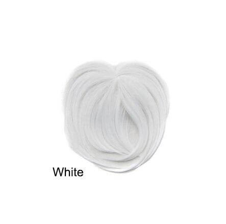 Synthetic white hair bangs hairpiece, easy to apply and portable, straight texture, 22cm in length.
