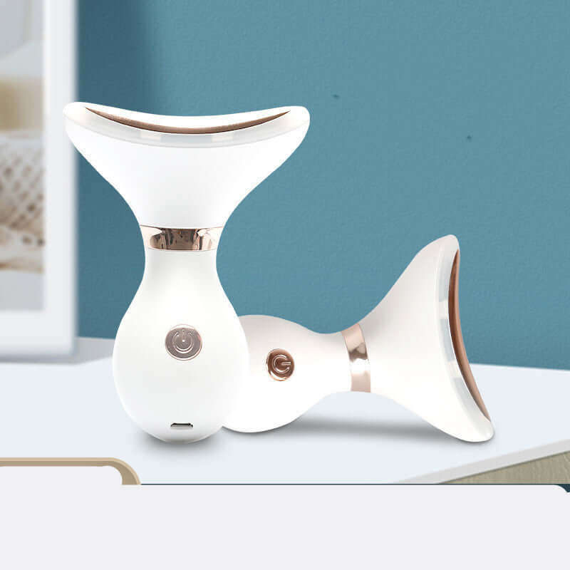 Tightening beauty instrument for neck wrinkles, USB rechargeable, three light modes, portable skin rejuvenation device.