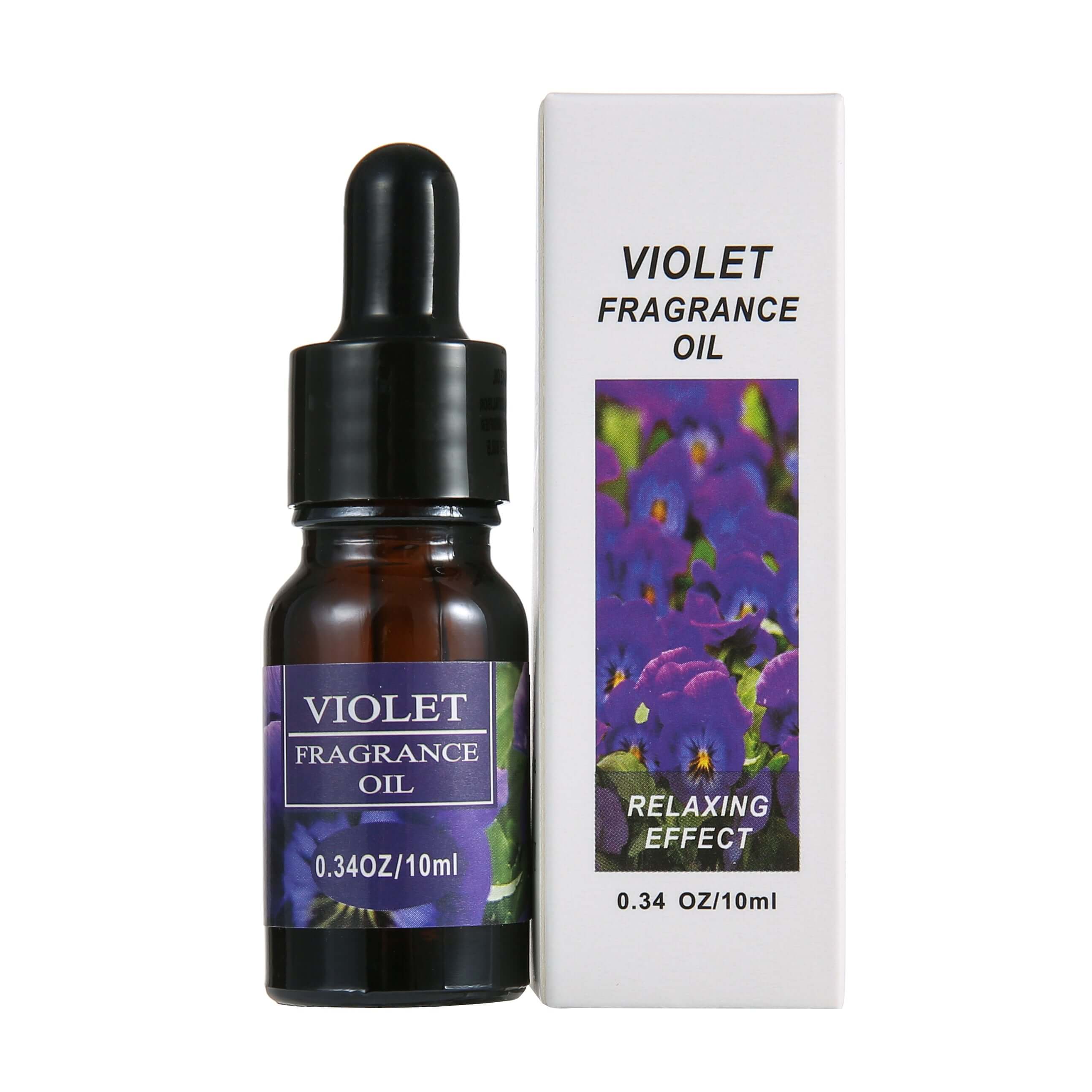 Violet fragrance oil in a dropper bottle, promoting a relaxing effect for aromatherapy.