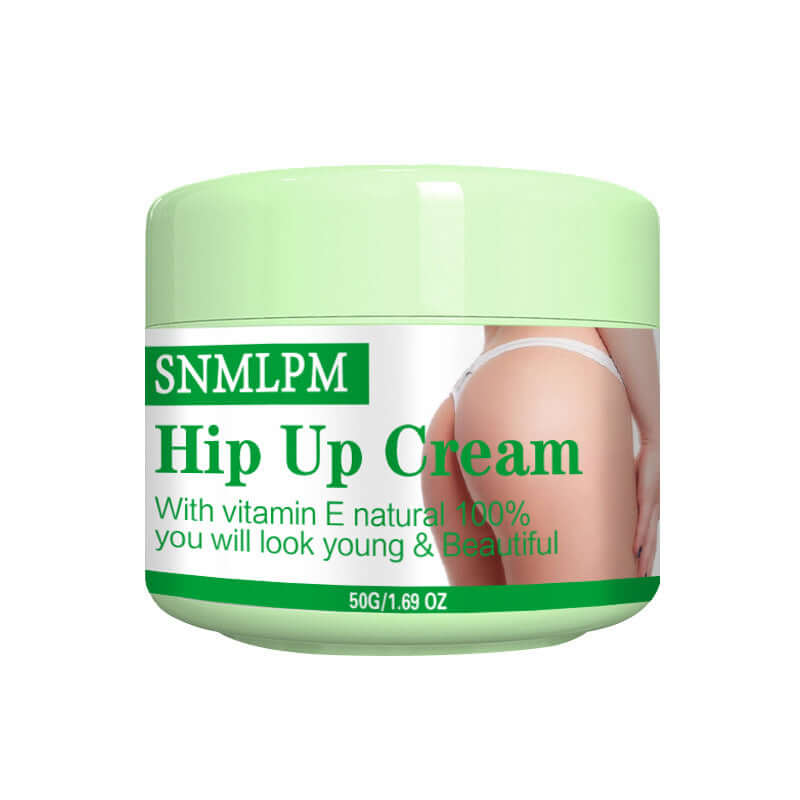 Hip Up Cream with Vitamin E for youthful skin, 50g jar for body care and butt lift, moisturizing and enhancing beauty.