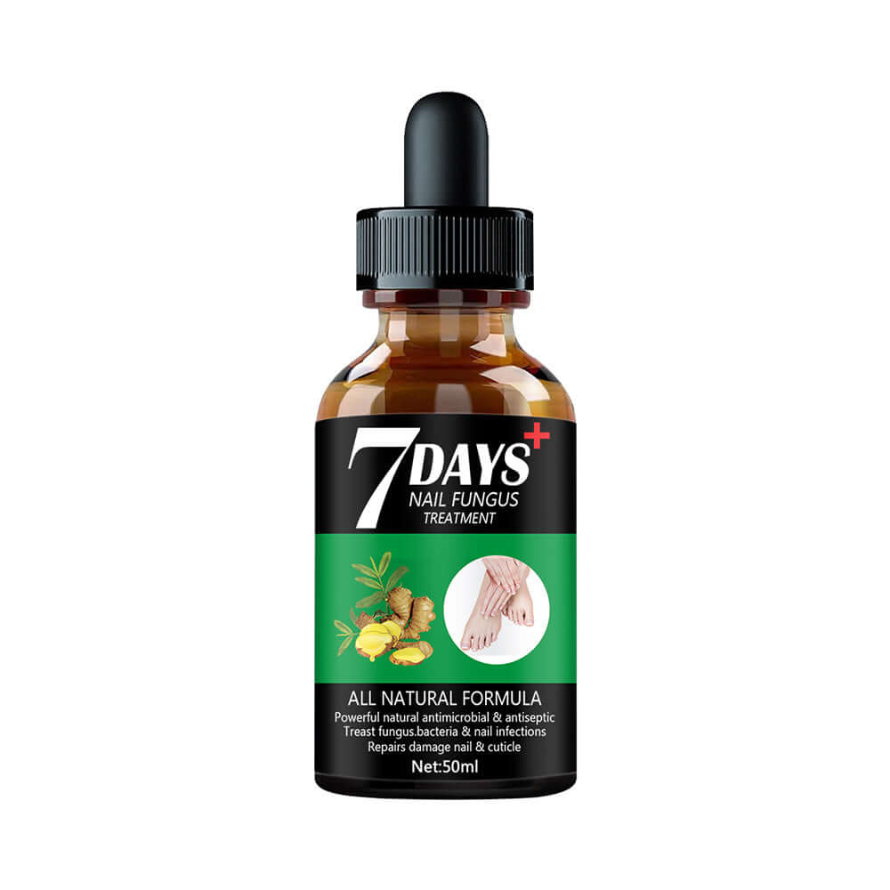 7DAYS Nail Fungus Treatment Serum in a brown bottle, 50ml, featuring natural ingredients for effective nail care.