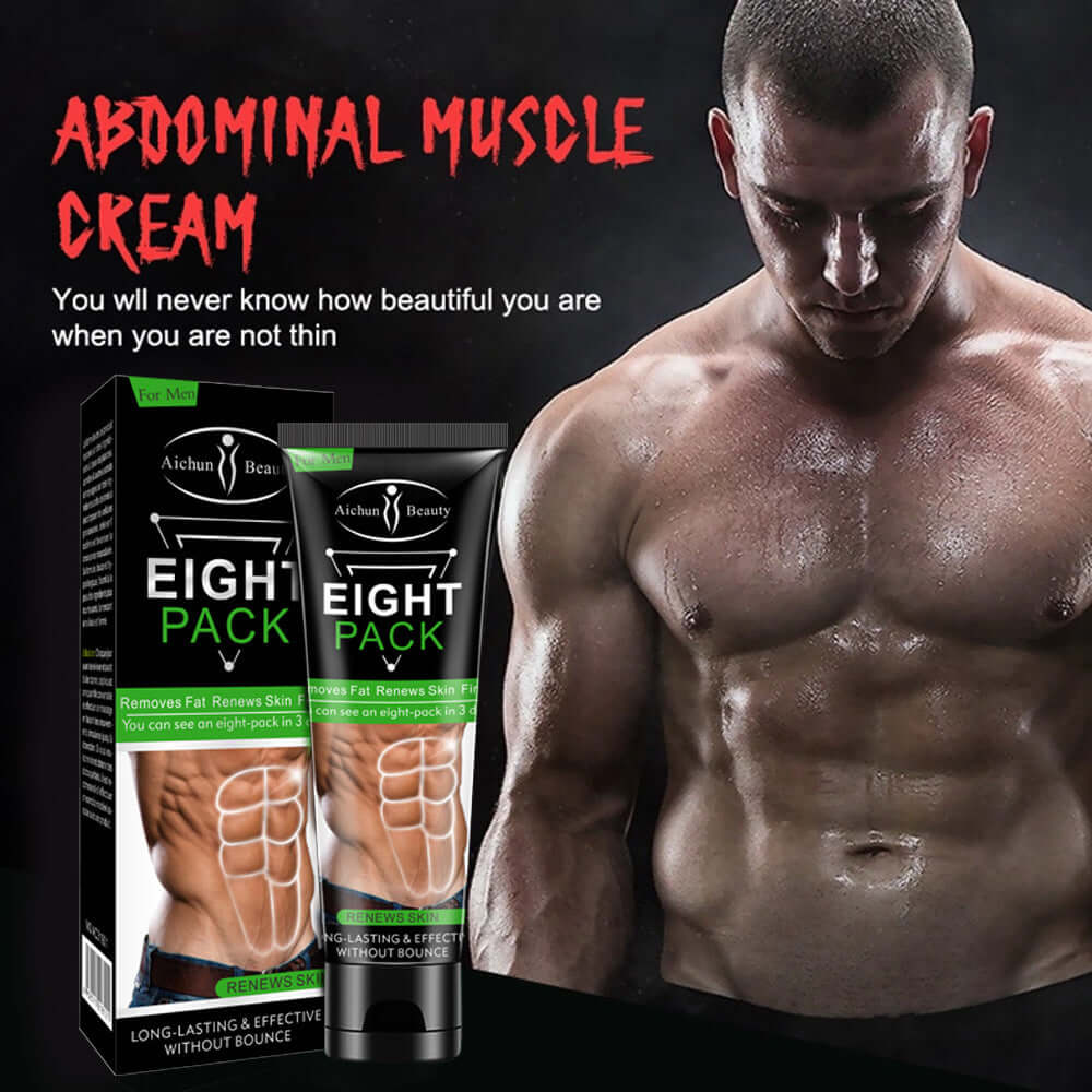 Abdominal muscle cream for fat removal and skin renewal, showcasing toned abs and effective results.