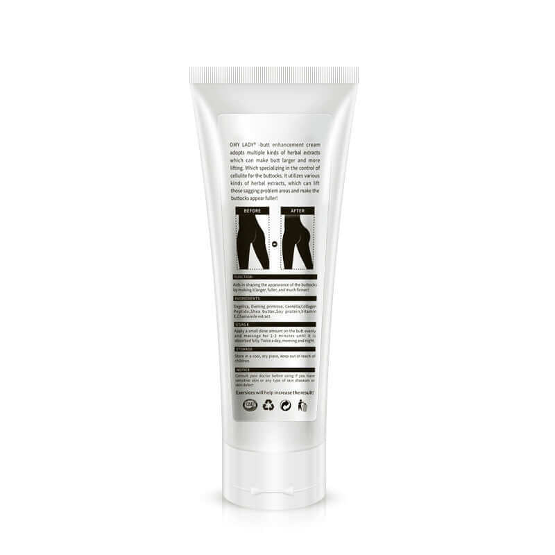 Beautiful Butt Moisturizer cream tube with plant extracts for buttock enhancement and cellulite control.
