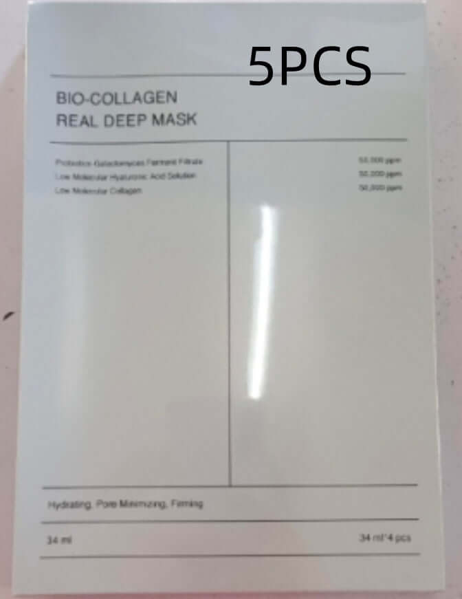 Bio-Collagen Real Deep Mask, 5 pieces, hydrating and firming skincare for deep moisture and pore reduction.