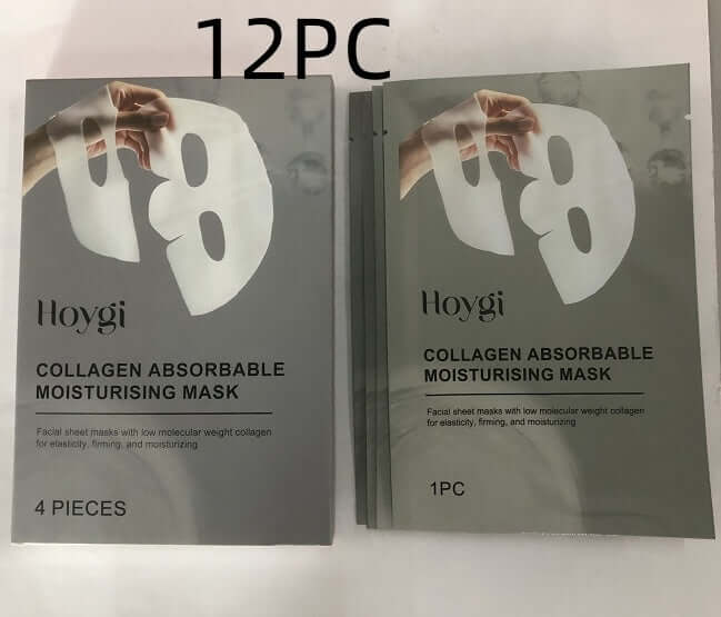 Hoygi collagen absorbable moisturizing masks, pack of 4 pieces and 1 piece, for elasticity and hydration in skin care.