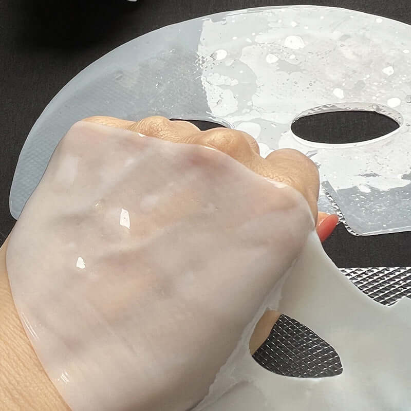 Collagen Crystal Jelly Skin Moisturizing Mask applied on hand, showcasing hydration and skincare benefits.