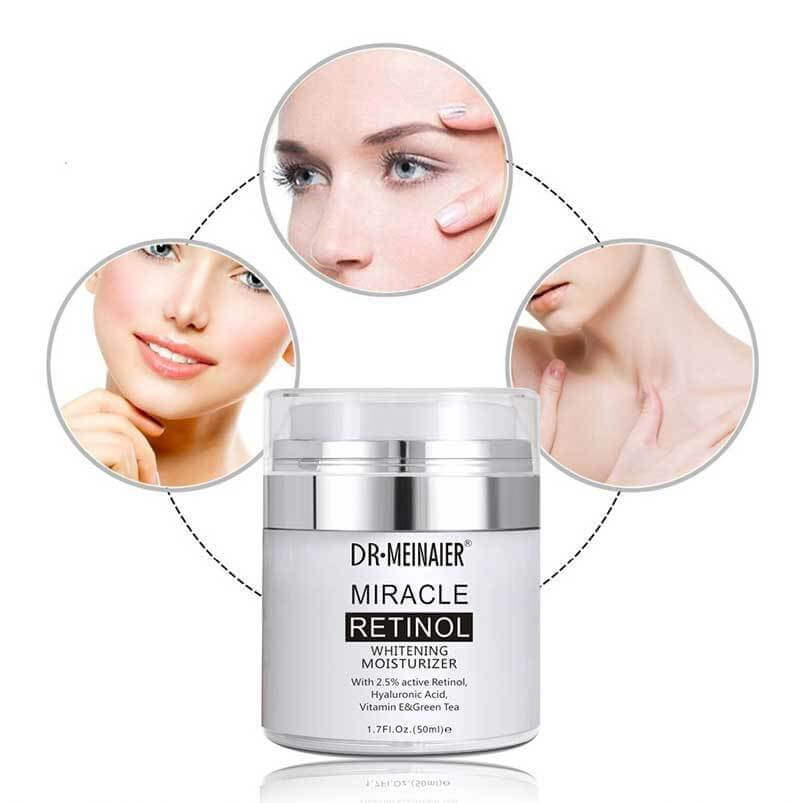 Dr. Meinaier Miracle Retinol Moisturizer for skin brightening, pore shrinking, and hydration in a 50g jar.