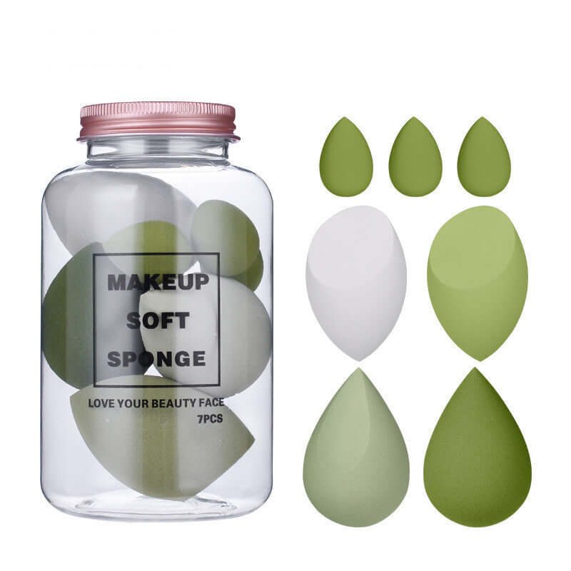 Drift Bottle Boxed Beauty Egg with 7 soft makeup sponges in green and white for effortless makeup application.