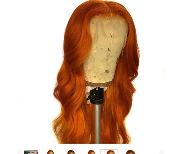 Smooth dark orange wig set on a mannequin, featuring long, flowing real human hair for ladies.