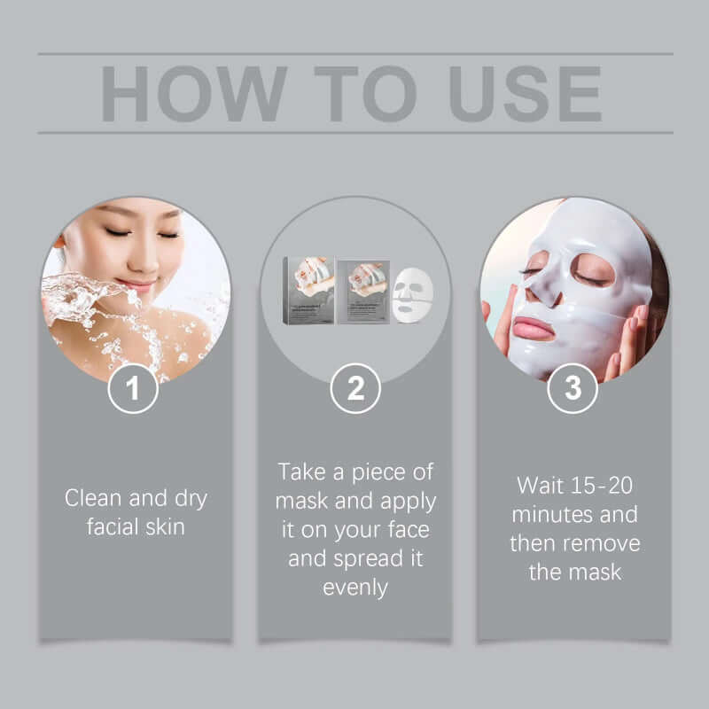 Step-by-step guide on how to use a facial collagen mask for anti-aging and moisturizing.