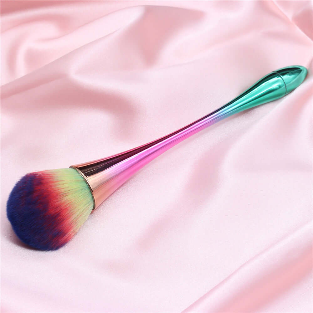 Colorful professional makeup brush with soft bristles, perfect for flawless application and blending.