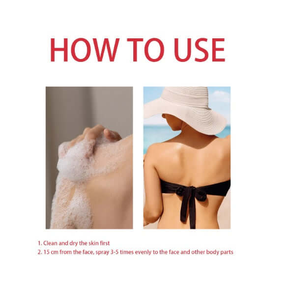 Instructions for using EELHOE Strawberry Tanning Mist: Clean skin, spray 15 cm away, and apply evenly.