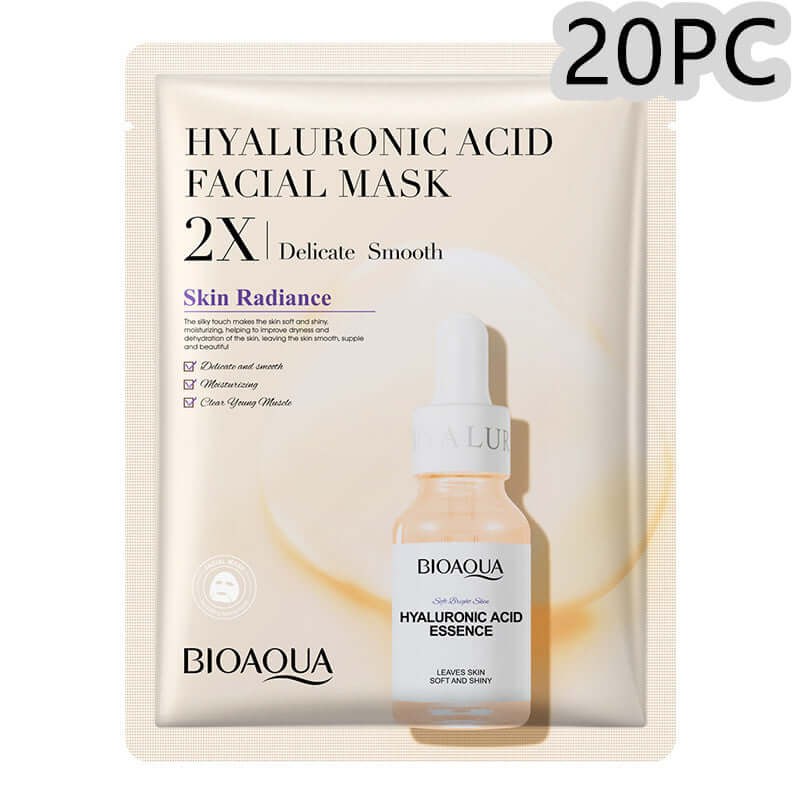 Hyaluronic Acid Facial Mask by BIOAQUA, 20 pack, for skin radiance, moisturizing and smooth texture.