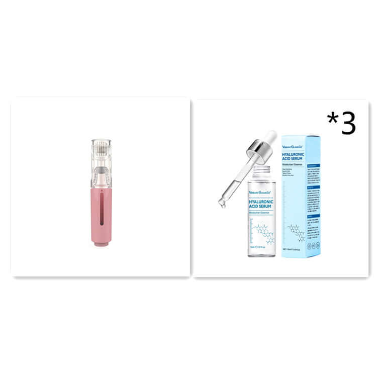 Hyaluronic acid serum for skin hydration in a pink applicator, effective for revitalizing and moisturizing dry skin.