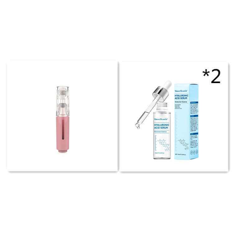 Hyaluronic acid serum and applicator for hydrating, moisturizing skin treatment.