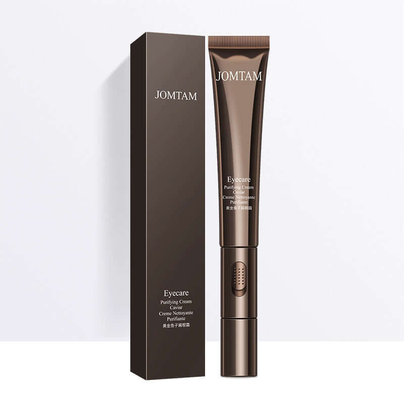 JOMTAM Eye Care Purifying Cream in a sleek brown tube with box, targeting dark circles and fine lines.