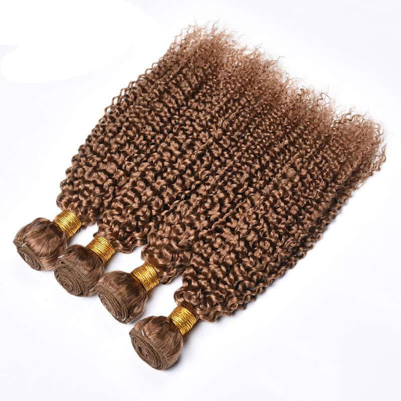 Kinky curly wave human hair bundles in medium length, perfect for any skin color and face type.