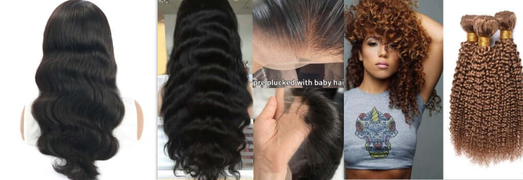 Collage of kinky curly wave human hair wigs, showcasing different styles and textures for versatile looks.