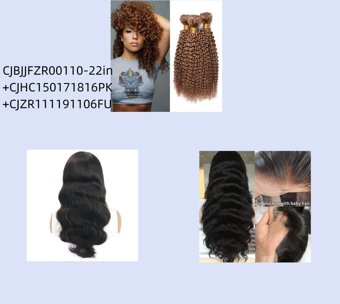 Kinky curly wave human hair wig and bundles, showcasing various styles and textures suitable for any skin tone.
