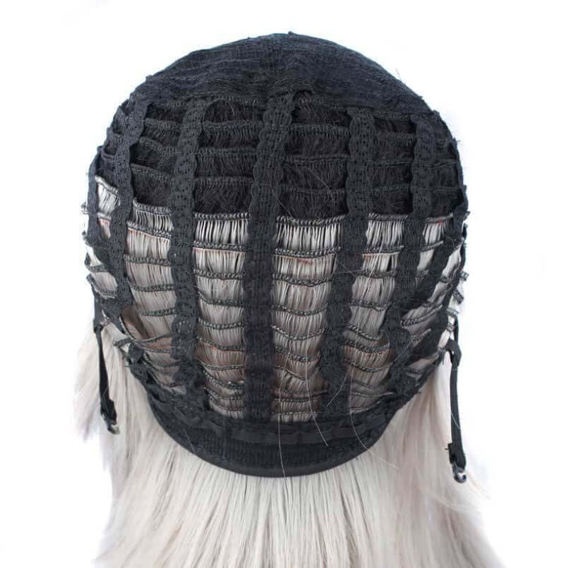 Back view of a ladies wig headgear showcasing its breathable mesh design for comfort and style.