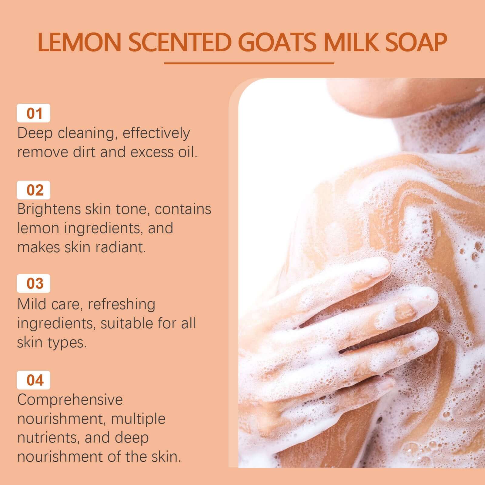 Lemon scented goats milk soap, showcases deep cleaning, brightening, and nourishing benefits for all skin types.