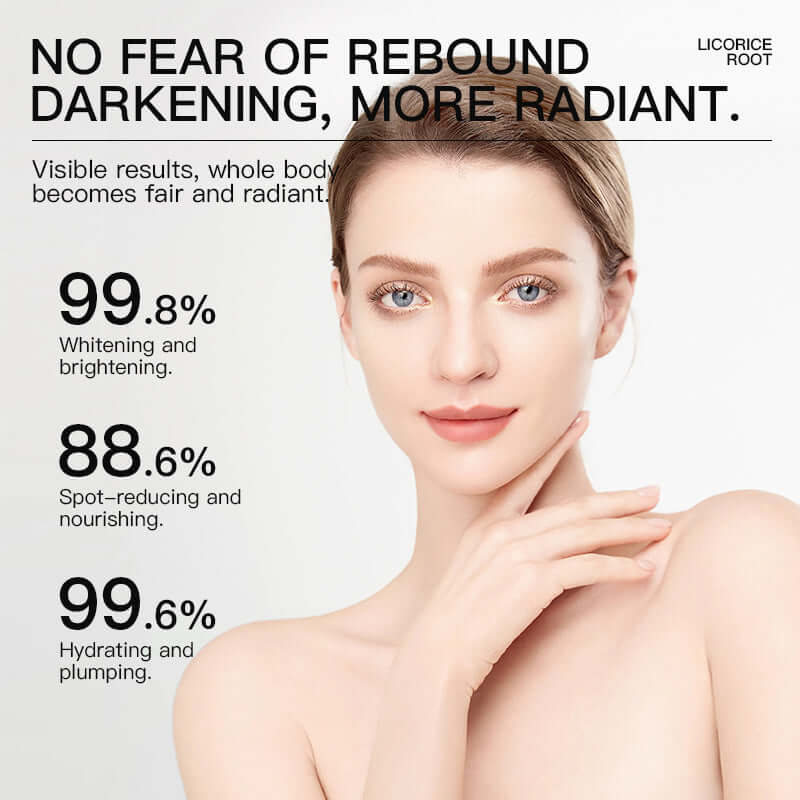 Woman showcasing radiant skin results from licorice root skincare, highlighting benefits of hydration and brightness.