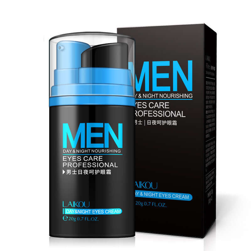Lycra Men's Eye Cream in sleek packaging, designed to hydrate and reduce dark circles, fine lines, and eye bags.